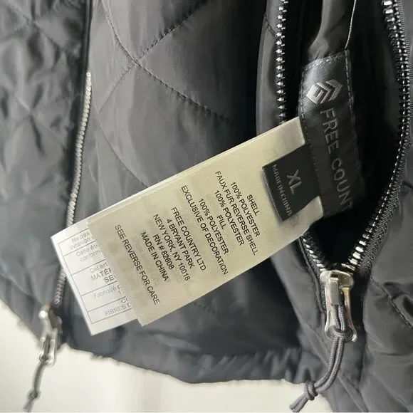 Free Country Jacket Women's Black Cloud Lite Reversible Faux Fur Winter XL Zip - Picture 12 of 12